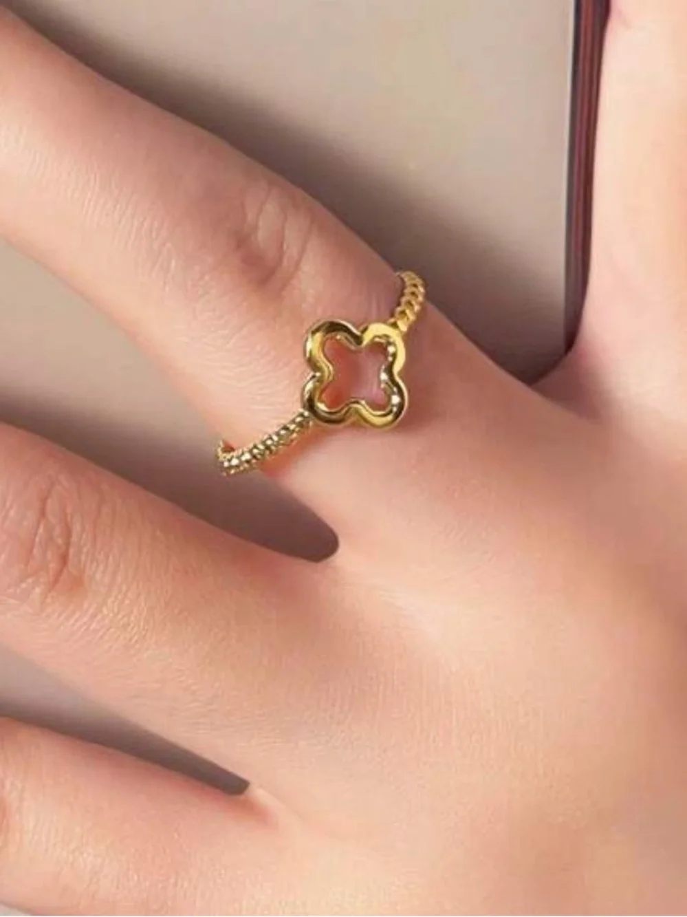 ⚜️⚜️Real Gold plated Clover Open Ring – Women's Adjustable Fashion Band